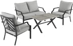 Crosley Furniture Otto 4-Piece Chevron Outdoor Loveseat Patio Furniture Set, Conversation Sets for Porch, Matte Black with Gray Cushions