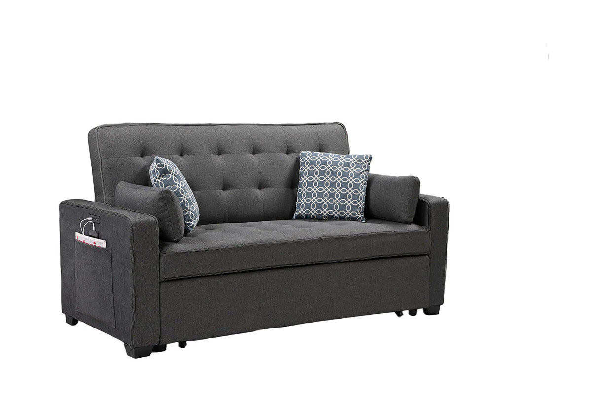 Lilola Home Cody Modern Gray Fabric 70" W Sleeper Sofa with 2 USB Charging Ports and 4 Accent Pillows