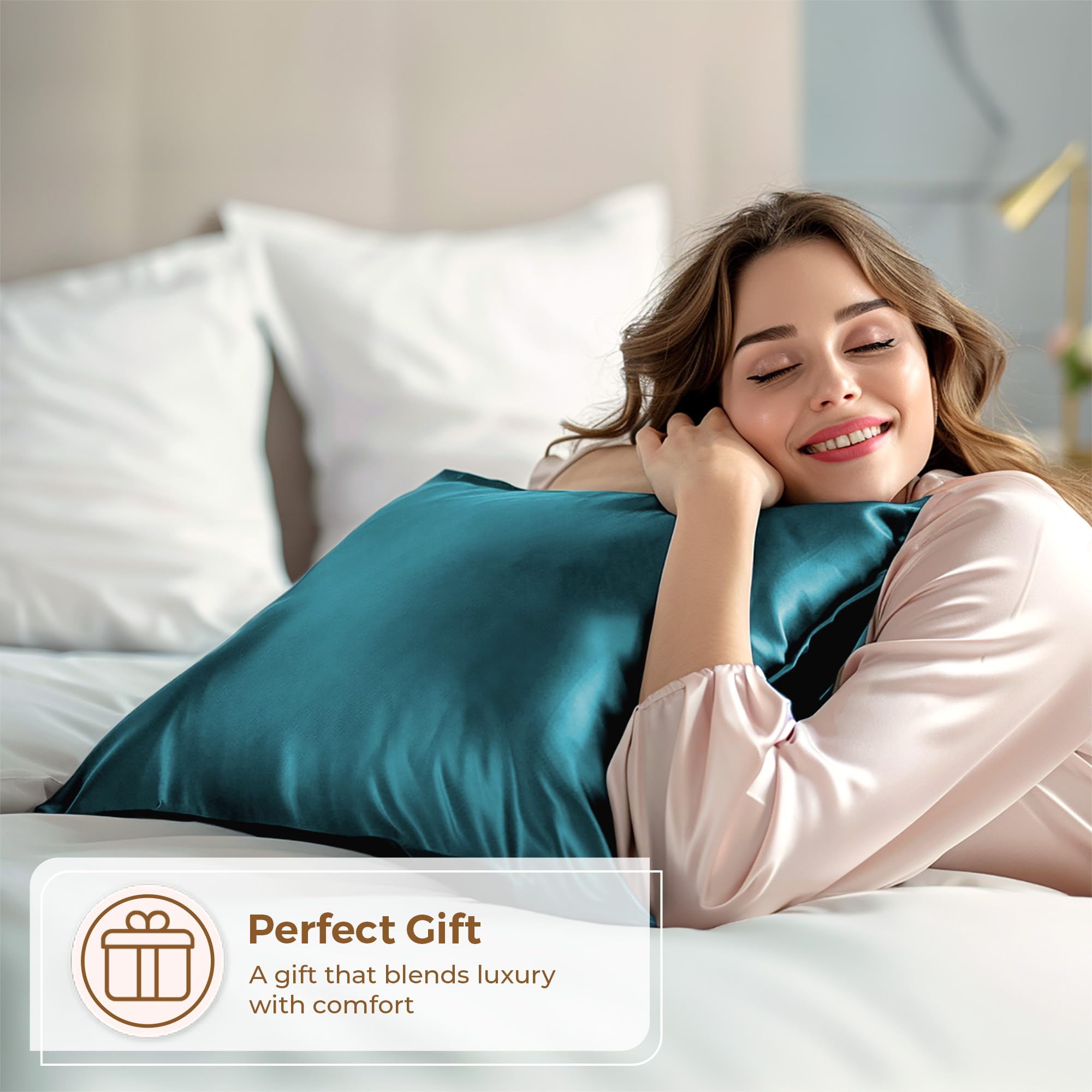 Pure Bedding Satin Pillowcase 2 Pack - Queen Size (20''X30'', Teal) - Silky Pillow Cases For Hair And Skin - Satin Pillow Covers
