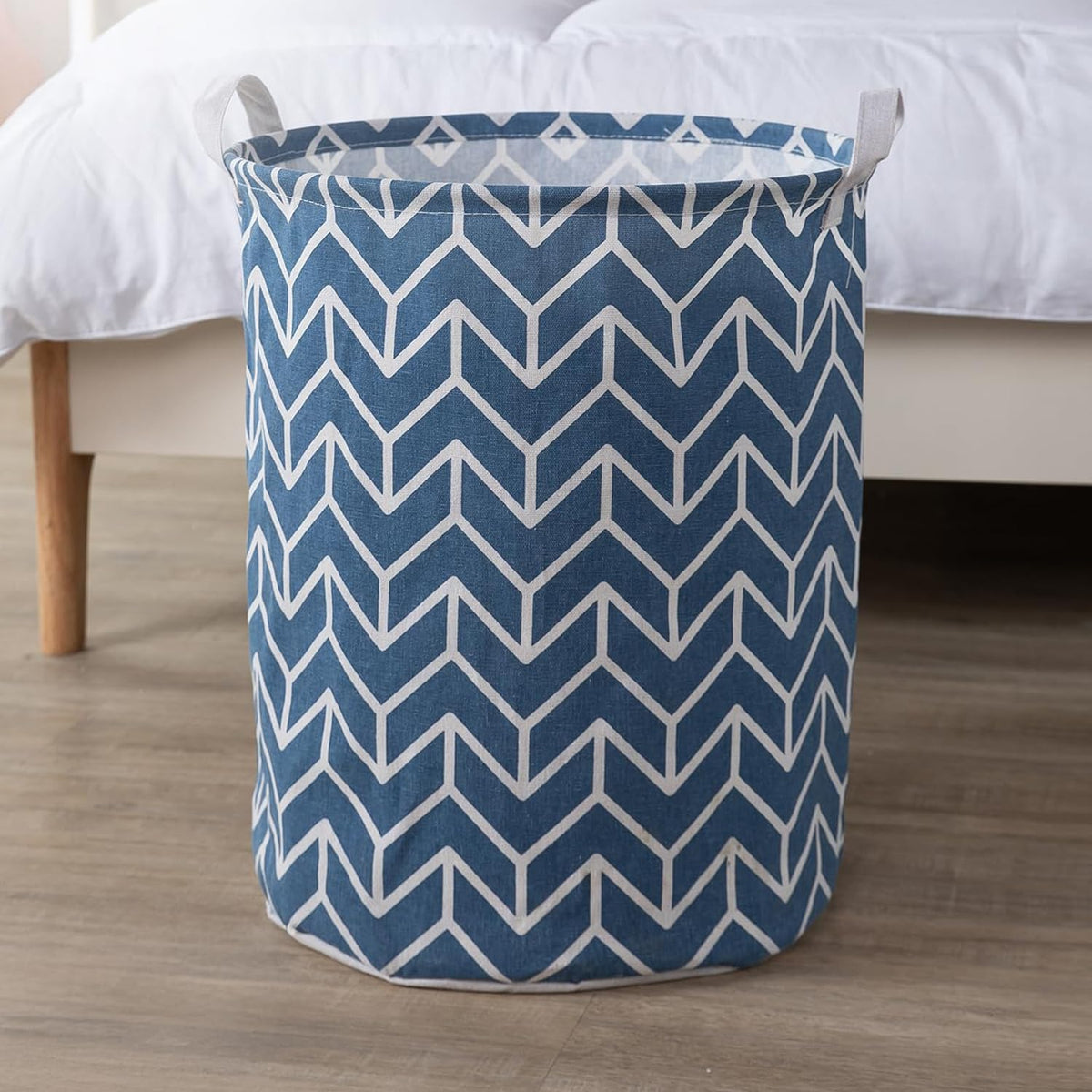 HOKIPO Cotton Folding Laundry Basket For Clothes, Round Collapsible Storage Basket  Large 43 Ltr (NEW2827) DIAMOND
