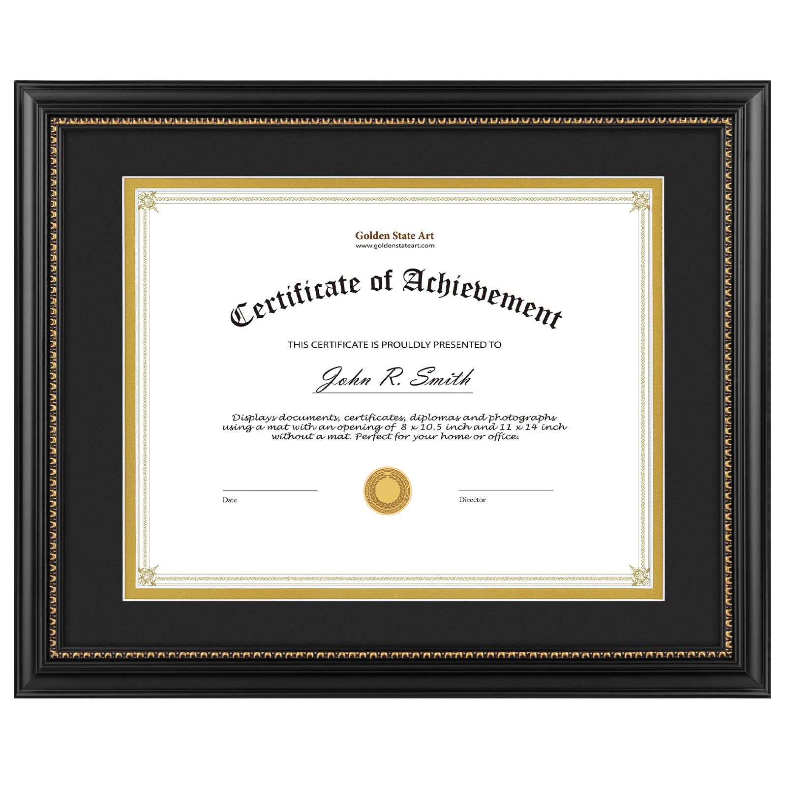 Golden State Art, 8.5X11 Diploma Frame, Solid Wood Black with Gold Trim Certificate Frame, 8.5X11 Inch or 11X14 Diploma Without 