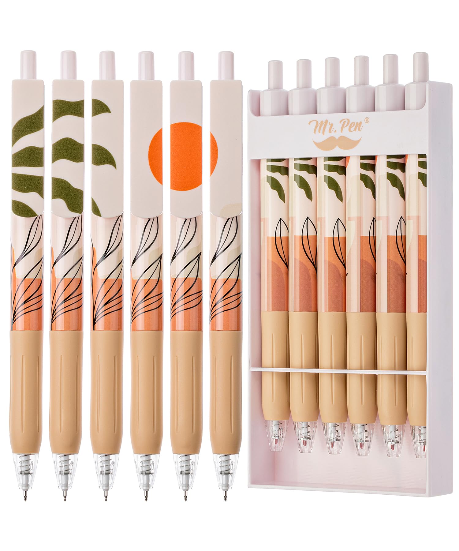 Mr. Pen- Retractable Gel Pens, 6 Pack, Boho Theme, Black Gel Pens, Fast Dry, Gel Pens Fine Point 0.5Mm, Retractable Pens, Cute P