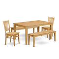 East West Furniture CAGR5C-OAK-W 5 Piece Kitchen Table & Chairs Set Includes a Rectangle Dining Room Table and 2 Dining Chairs with 2 Benches, 36x60 Inch, Oak
