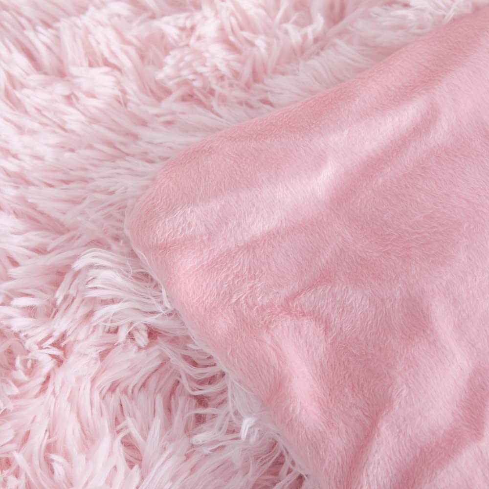 Chovy Faux Fur Plush Light Pink Comforter Sets Full/Queen - Ultra Soft Shaggy Flannel Velvet Fluffy Fuzzy 3Pc Bedding Set (Comfo
