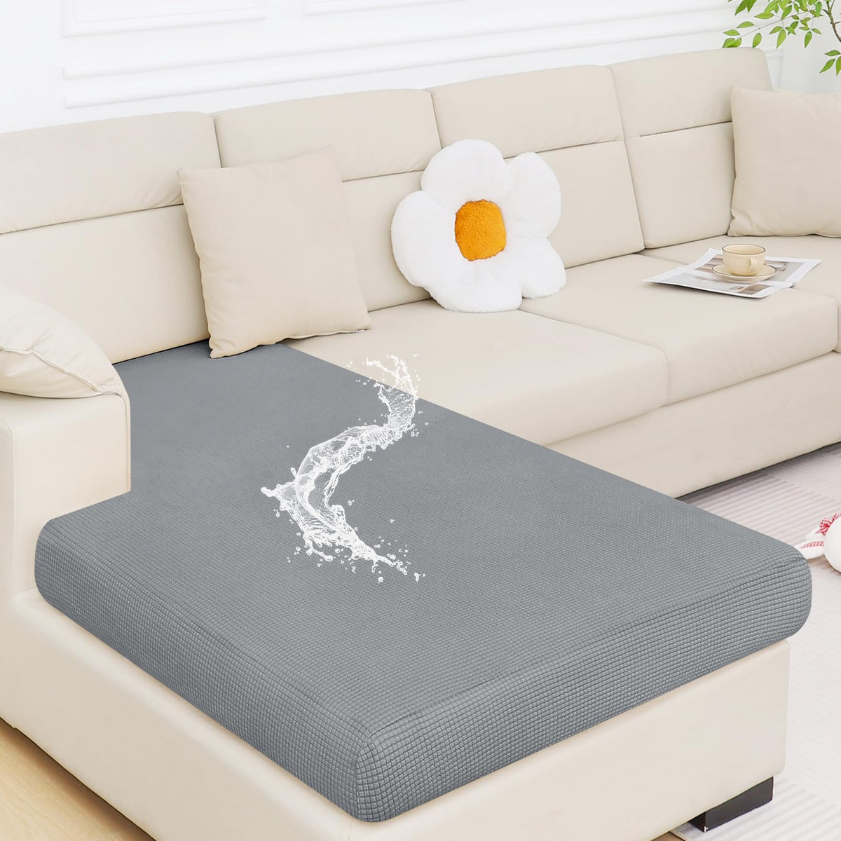 Smiry Waterproof Couch Cushion Covers, Stretch Jacquard Sectional Couch Covers, Soft L Shape Sofa Covers Washable, Chaise Lounge