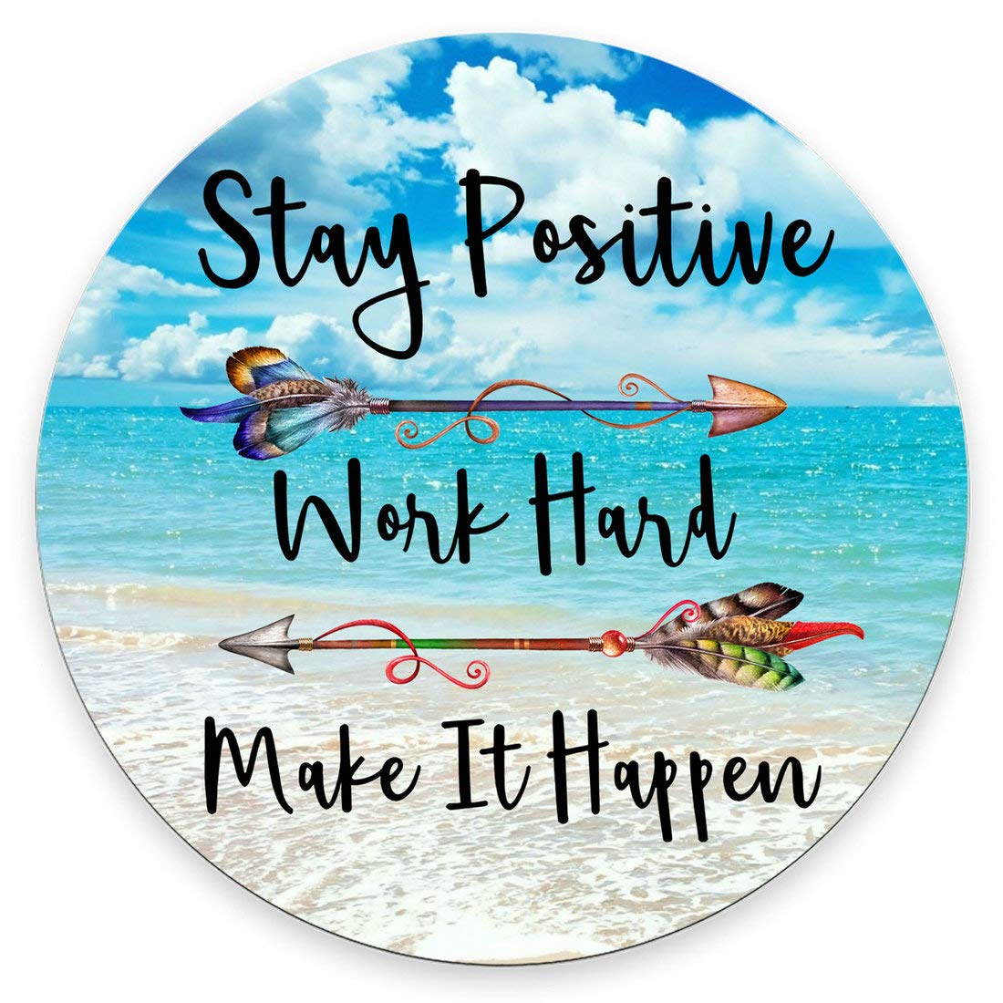 Amcove Round Gaming Mouse Pad Custom, Stay Positive Work Hard And Make It Happen Inspirational Quotes Round Mouse Pad Art Blue G