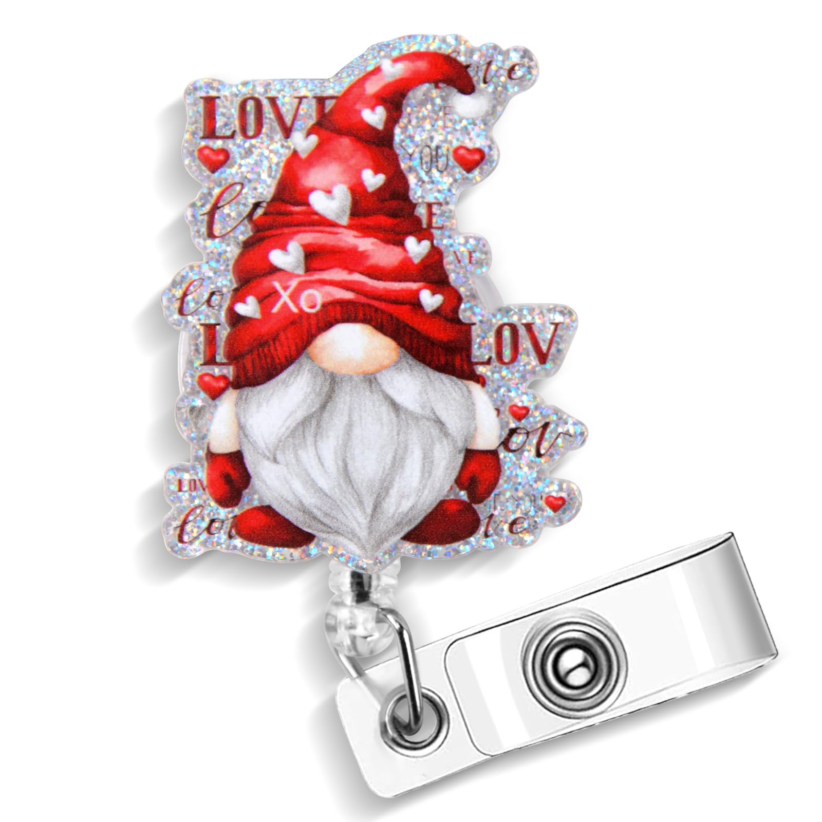 Valentines Day Gnome Badge Reel - Glitter Cute Badge Reel Retractable Clip Valentines Badge Holders For Nurse Nursing Student Do