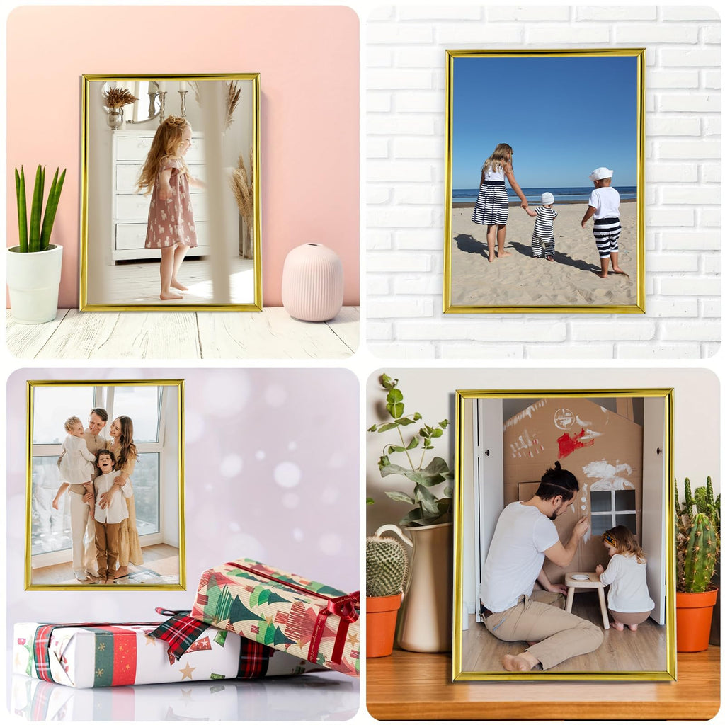 Decanit Gold Metal Thin Edge 5X7 Picture Frames, Gold Thin Profile Photo Frame 5 By 7 Inch,Wall Mount Or Tabletop