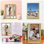 Decanit Gold Metal Thin Edge 5X7 Picture Frames, Gold Thin Profile Photo Frame 5 By 7 Inch,Wall Mount Or Tabletop