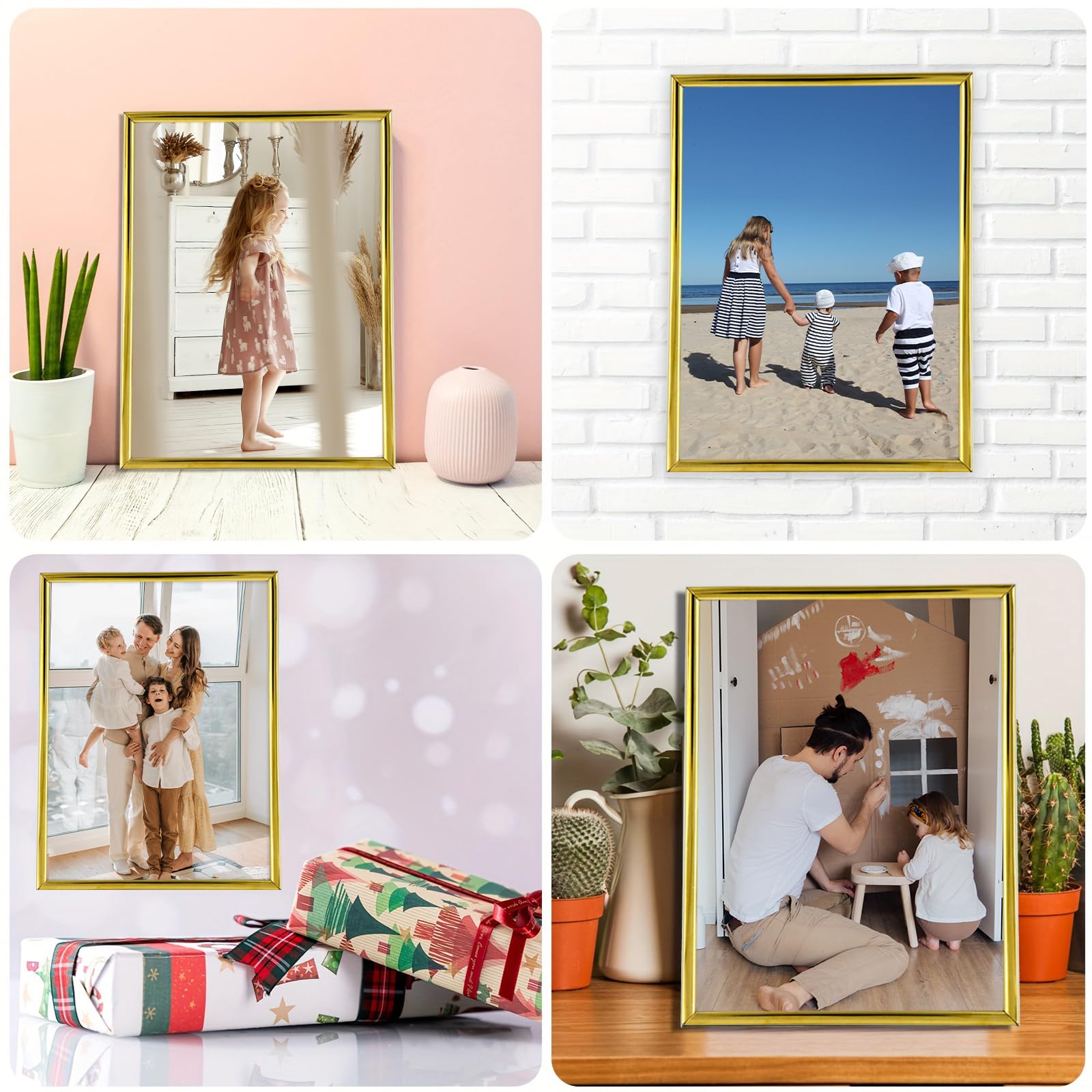 Decanit Gold Metal Thin Edge 5X7 Picture Frames, Gold Thin Profile Photo Frame 5 By 7 Inch,Wall Mount Or Tabletop