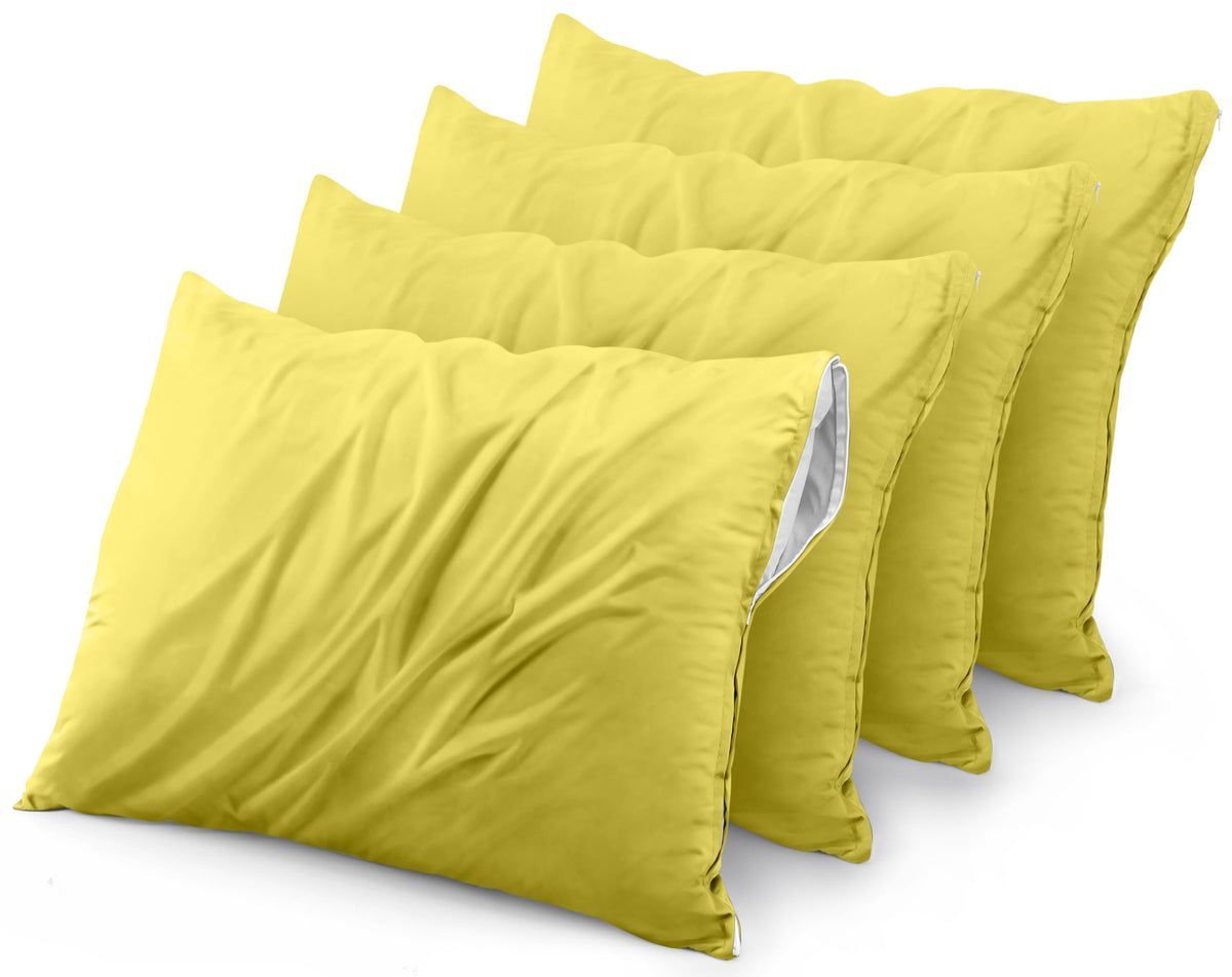 Utopia Bedding Waterproof Pillow Protectors Zippered (4 Pack, Yellow) King Size, Bed Bug Proof Pillowcases, Pillow Encasement Co