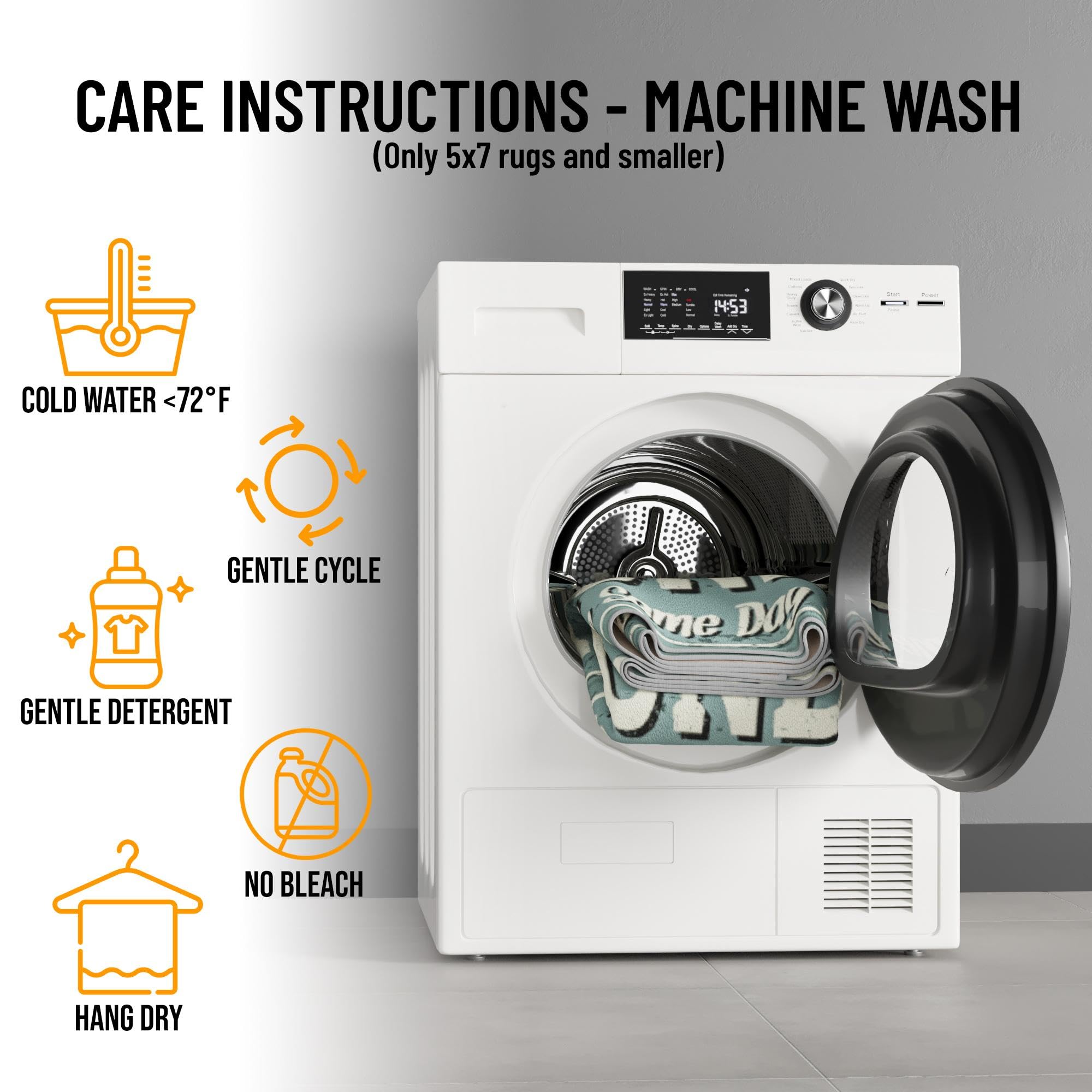 Machine Washable Text Design Rug Non-Slip Rubberback 2X5 Laundry Room Runner Rug For Bathroom, Washroom, 20'' X 59'', Baby Blue