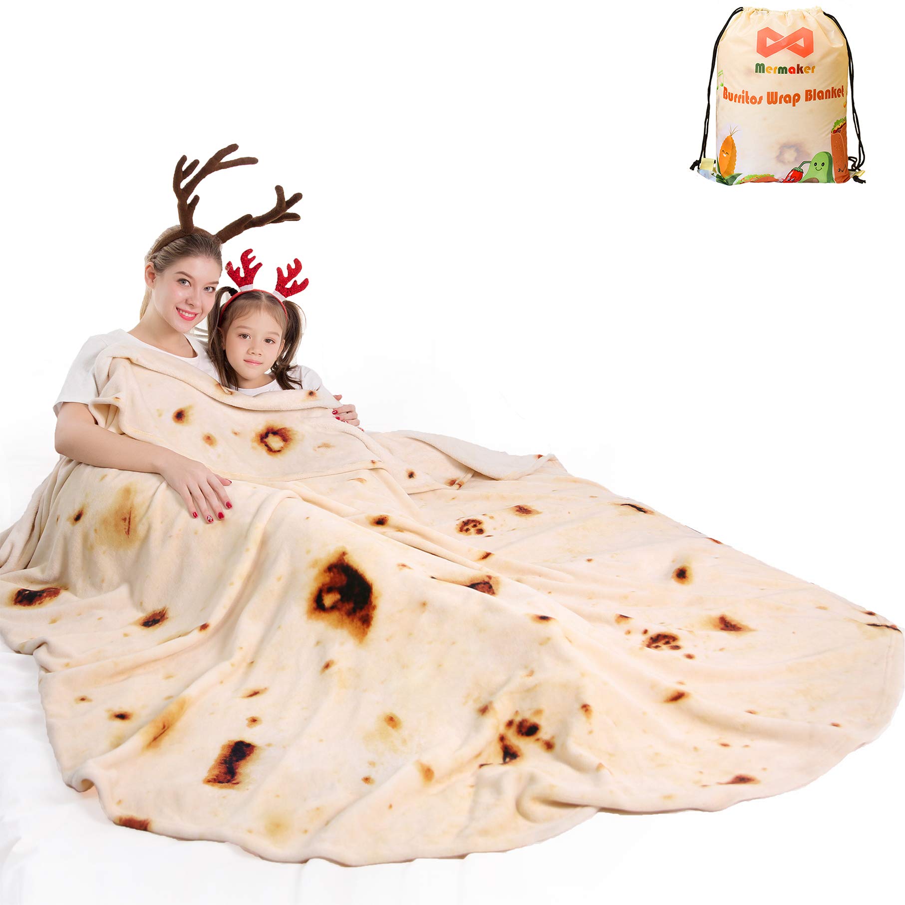 Mermaker Burritos Tortilla Throw Blanket 2.0 Double Sided 71 Inches For Adult And Kids, Giant Funny Realistic Food Blankets, 285