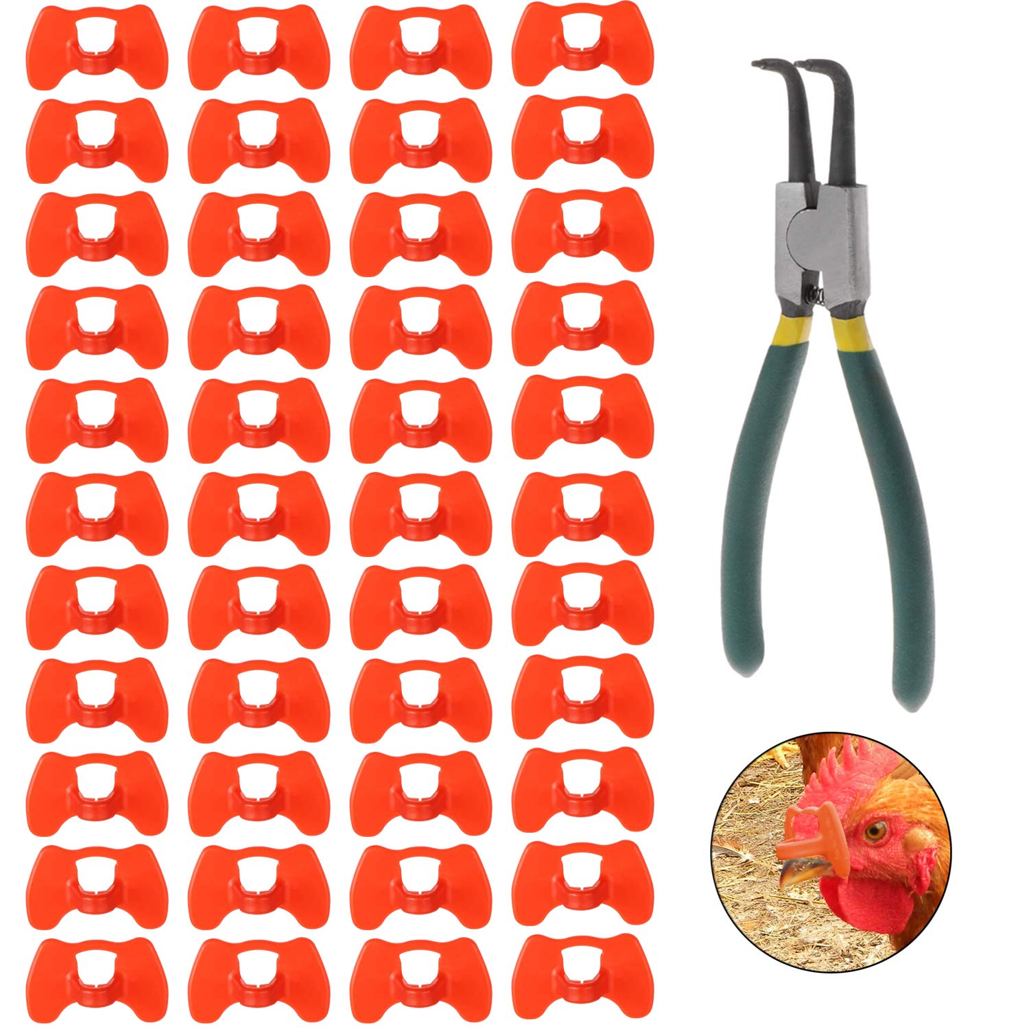 Lainrrew 41 Pcs Pinless Peepers With Pliers Set, Poultry Blinders Chicken Peepers Chicken Spectacles Anti-Pecking Pheasant Eye G
