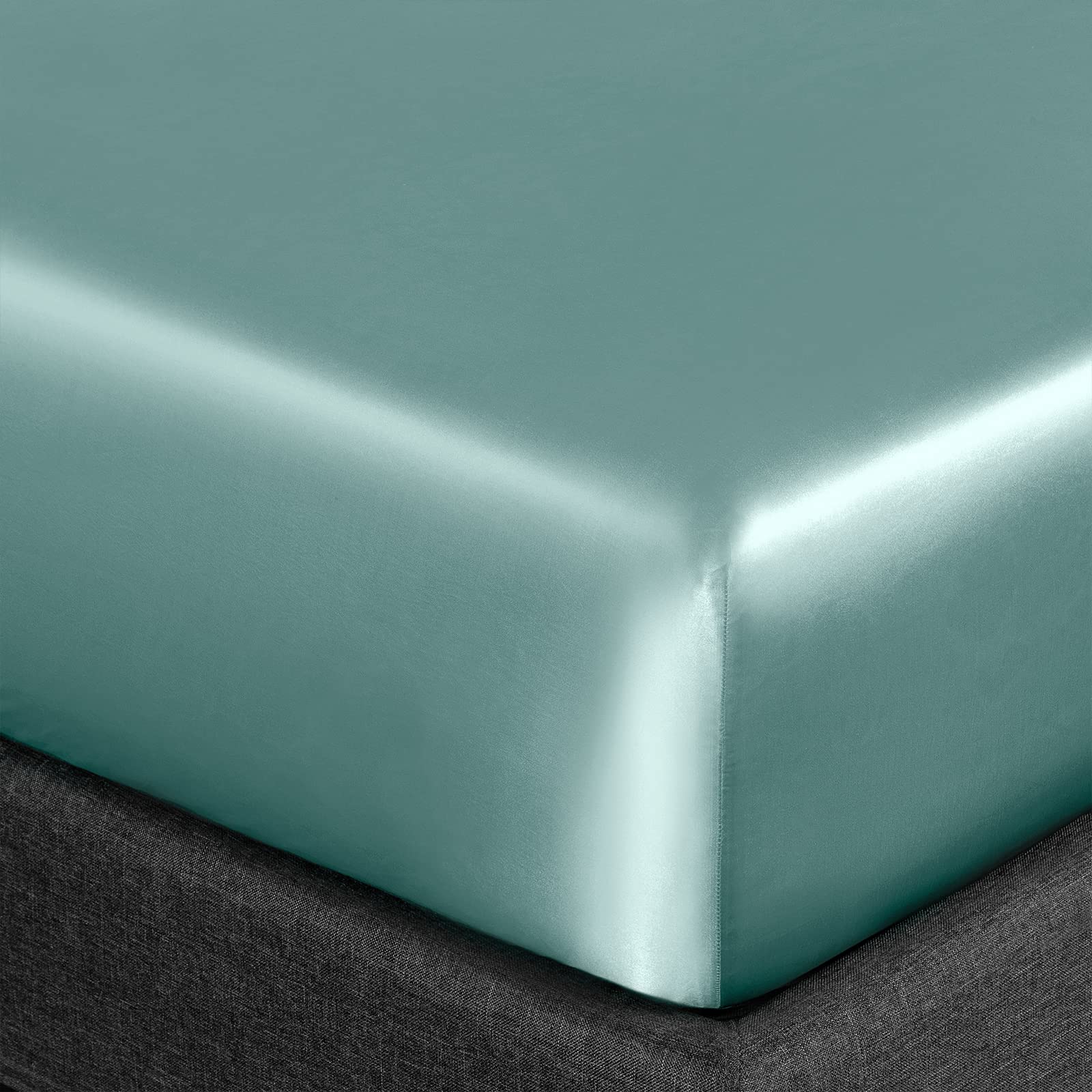 Homiest 3Pcs Satin Sheets Set Luxury Silky Satin Bedding Set With Deep Pocket, 1 Fitted Sheet + 1 Flat Sheet + 1 Pillowcase (Twin Size, Greyish Green)