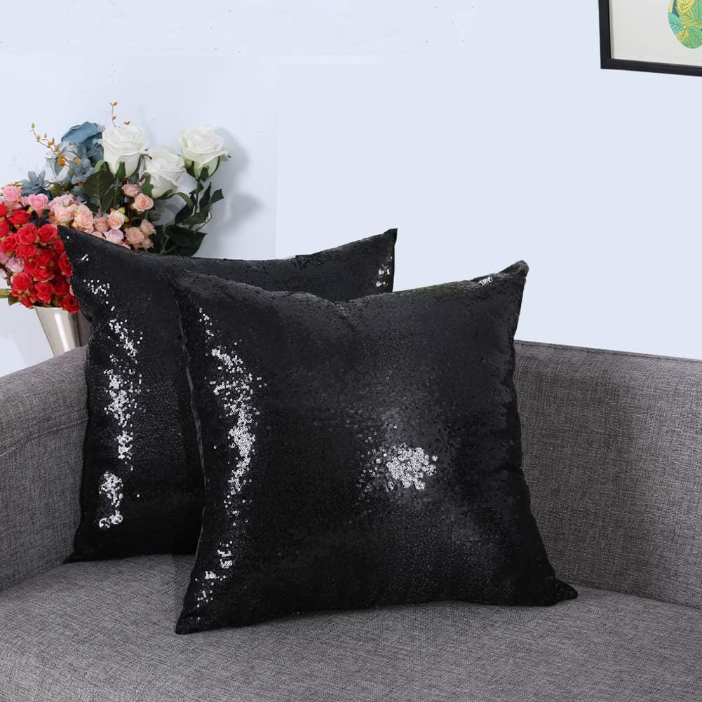 Eternal Beauty Set Of 2 Sequin Decorative Pillow Cover Black Throw Pillow Covers For Couch Sofa Throw Pillows 18 X 18 Inches