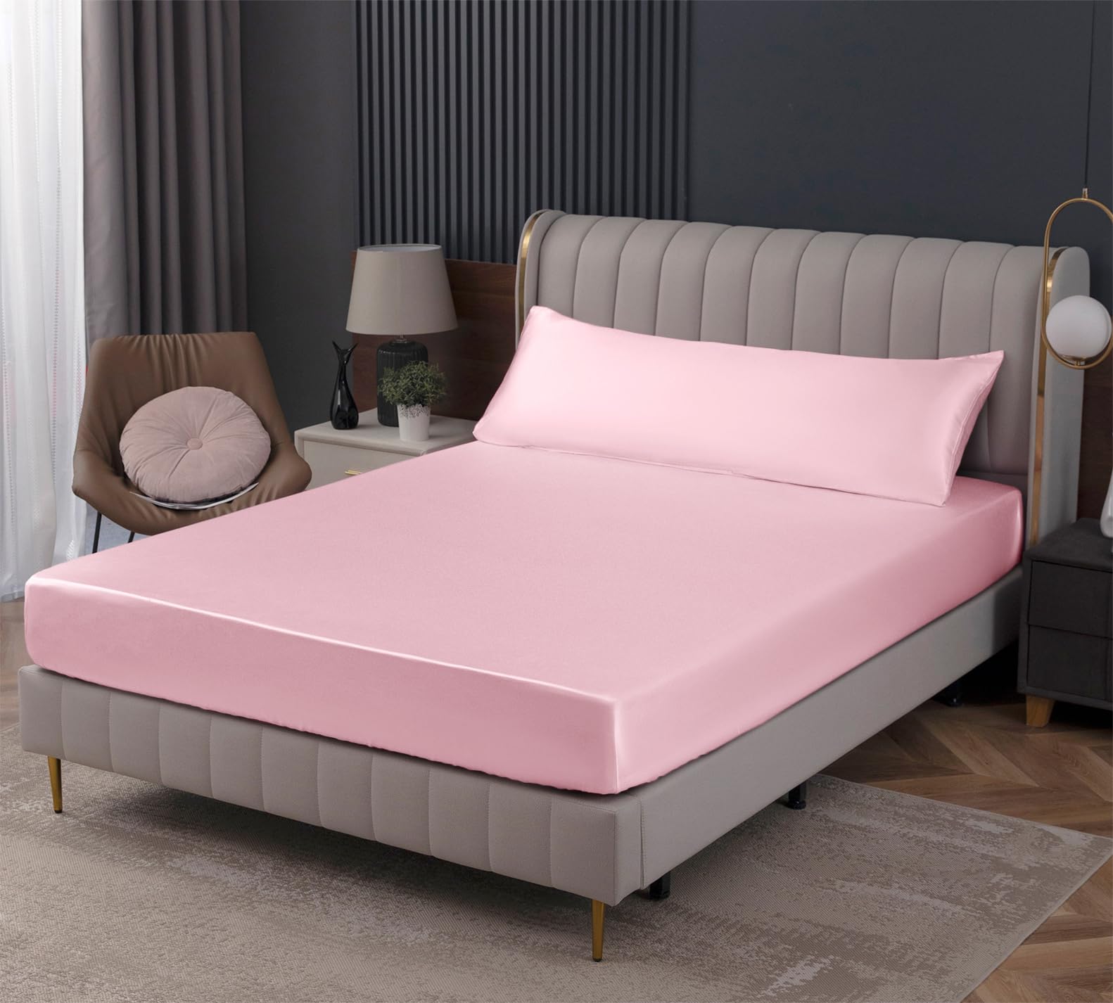 Homiest Blush Pink Satin Fitted Sheet Full Size Fitted Bed Sheet, Deep Pocket Fitted Sheet Only, Luxury & Ultra Soft Bedding Fitted Sheet Single Bottom Bed Sheets Sold Separately