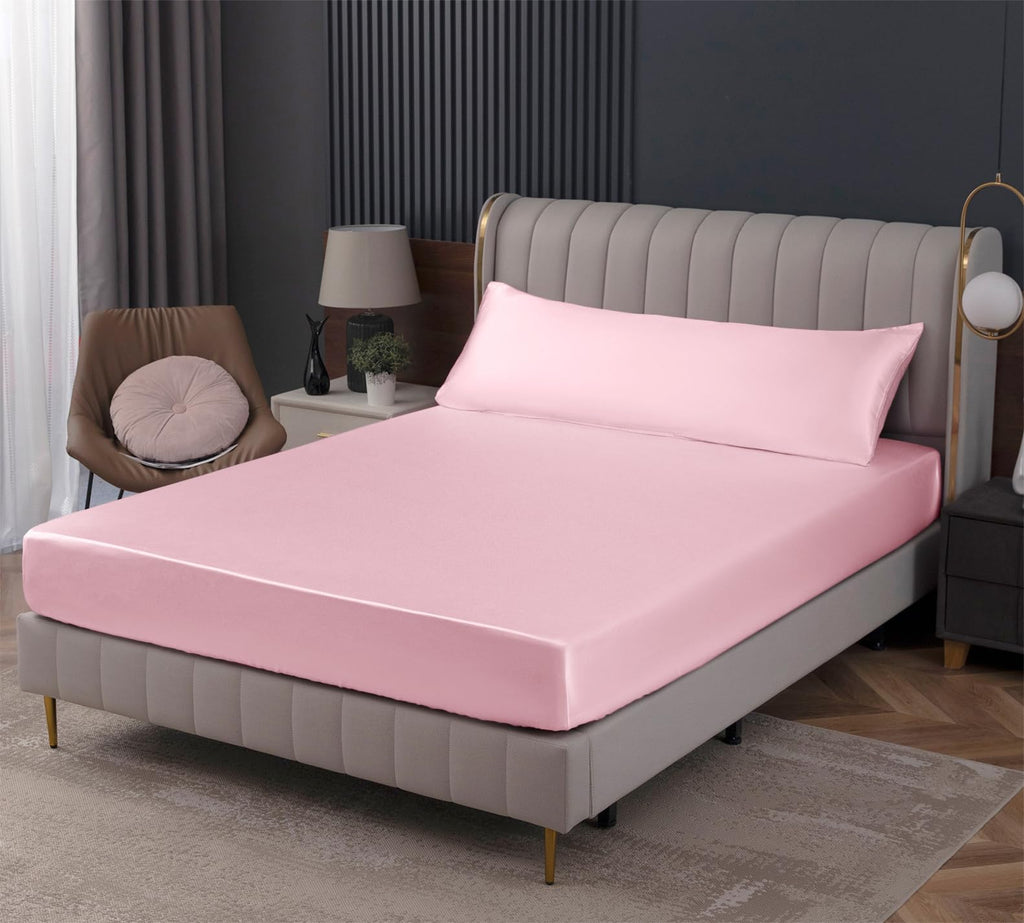 Homiest Blush Pink Satin Fitted Sheet Full Size Fitted Bed Sheet, Deep Pocket Fitted Sheet Only, Luxury & Ultra Soft Bedding Fitted Sheet Single Bottom Bed Sheets Sold Separately