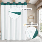 Mitovilla No Hooks Needed Dark Green Waffle Shower Curtain With Snap-In Liner, Modern Waffle Weave Fabric Cloth Shower Curtain F