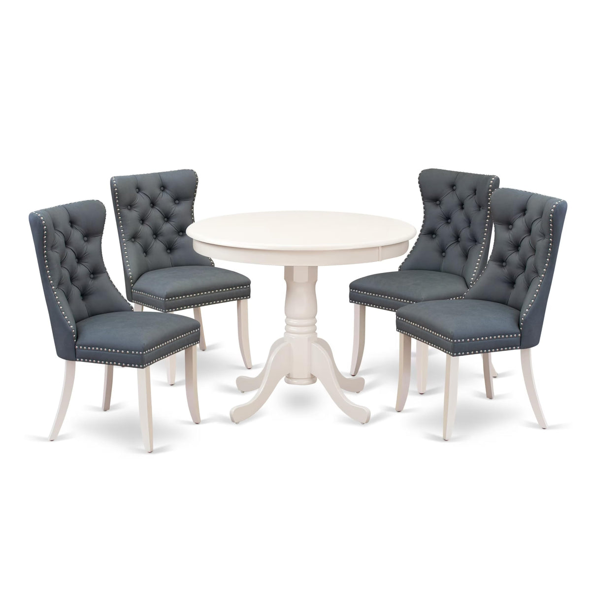 East West Furniture Anda5-Lwh-13 5 Piece Dining Set Consists Of A Round Dining Table With Pedestal And 4 Upholstered Parson Chairs, Linen White