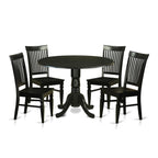 East West Furniture DLWE5-BLK-W 5 Piece Dinette Set for 4 Includes a Round Dining Table with Dropleaf and 4 Dining Room Chairs, 42x42 Inch, Black