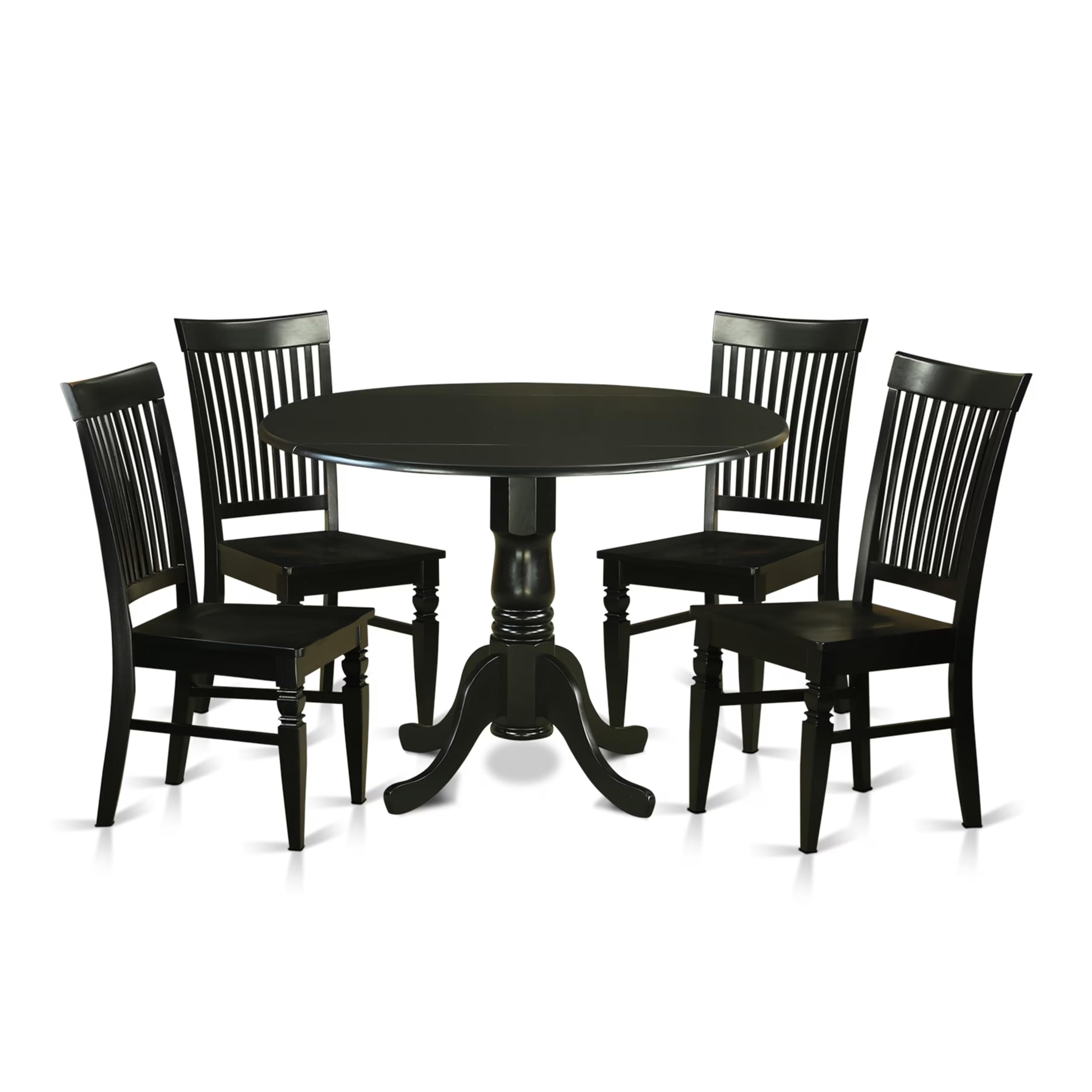East West Furniture DLWE5-BLK-W 5 Piece Dinette Set for 4 Includes a Round Dining Table with Dropleaf and 4 Dining Room Chairs, 42x42 Inch, Black