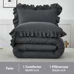 Andency Dark Gray Twin Size Comforter, 2 Pieces Kids All Season Ruffle Bed Comforter Set, Boho Lightweight Solid Farmhouse Shabby Chic Bedding Comforters & Sets (66X90Inch Comforter)