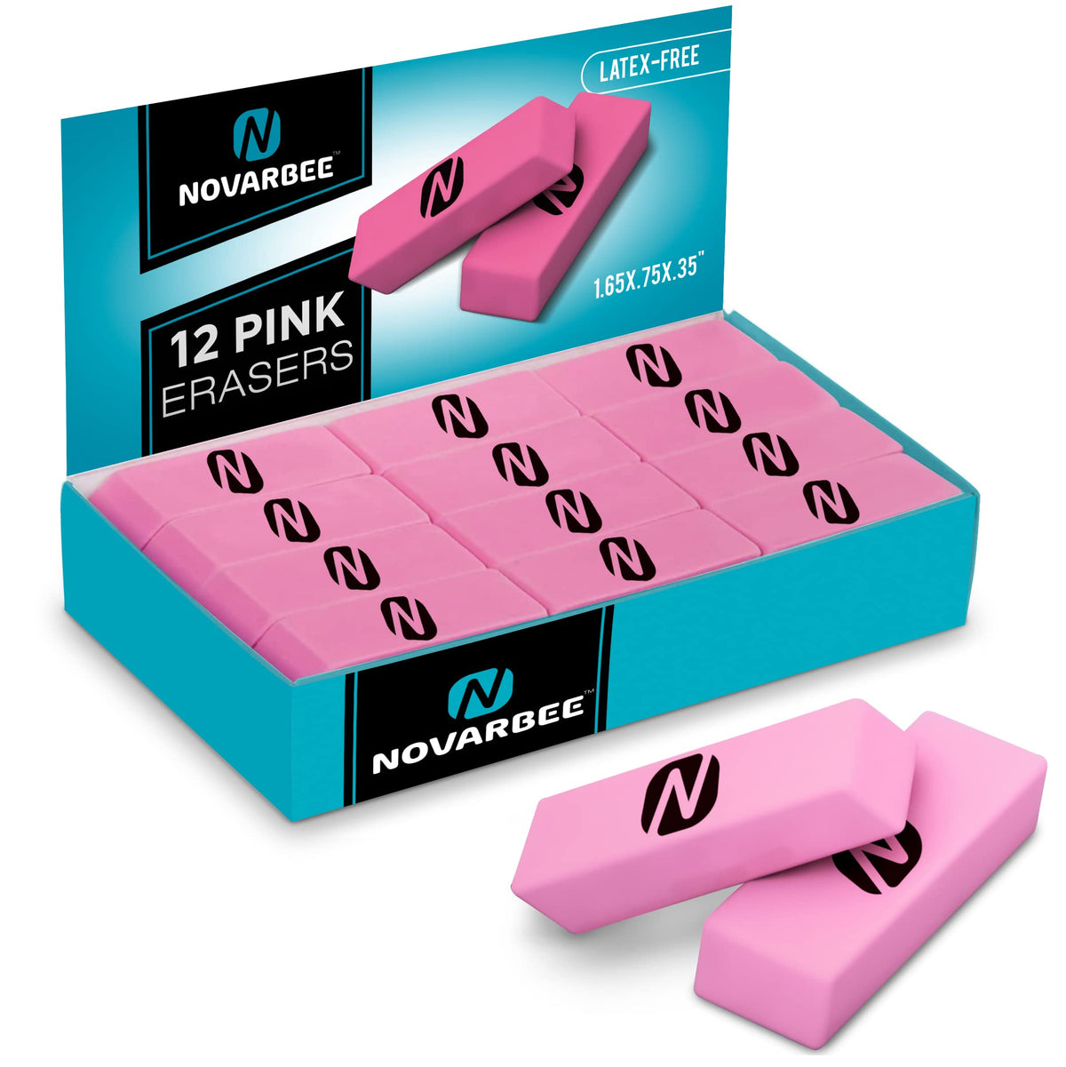 Noverbee Erasers, Pink Erasers. Erasers For Pencils 12 Pk. Erasers For Kids, Erasers Bulk For School Supplies, Art, And Office U
