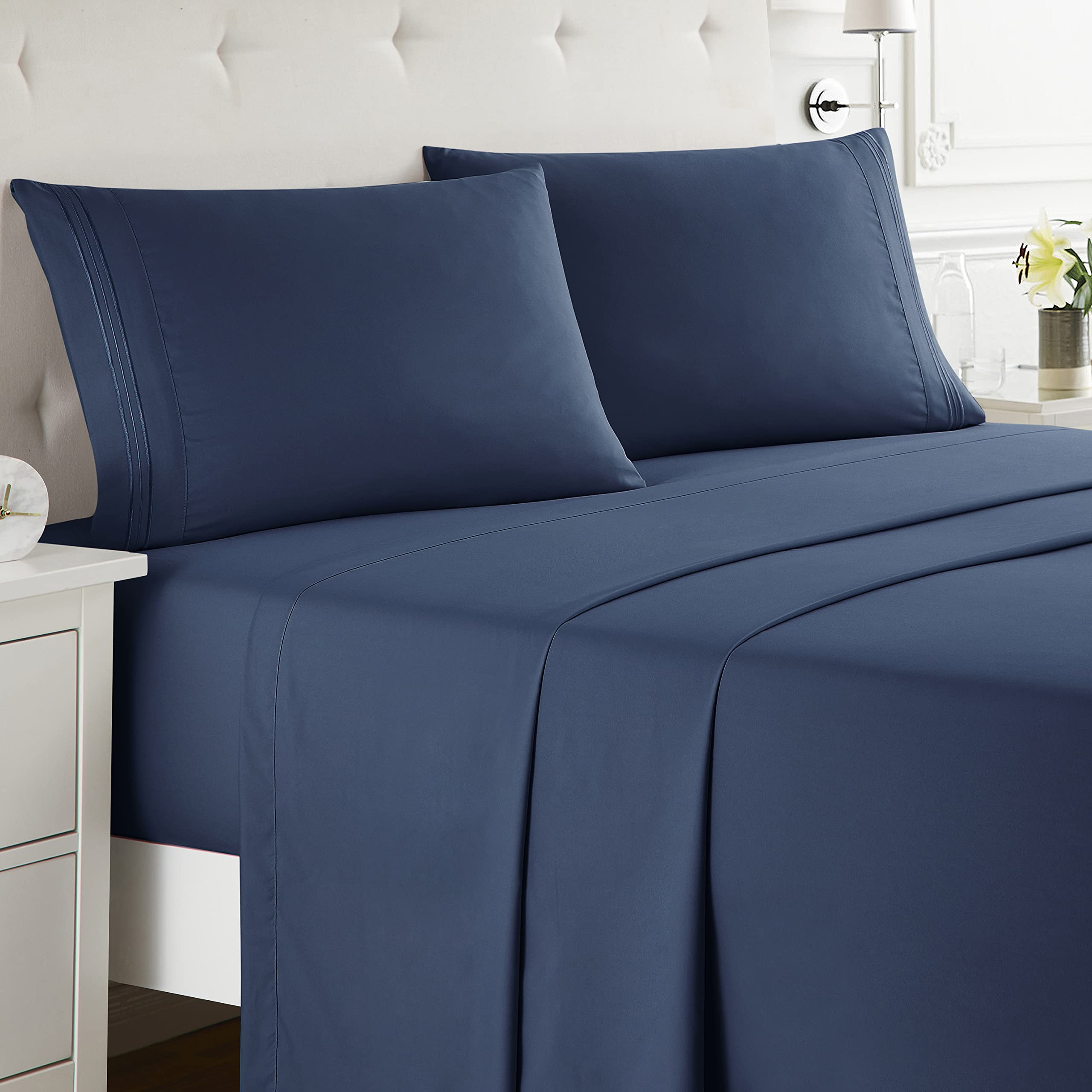 Nestl Full Size Sheet Sets - 4 Piece Full Size Sheets, Deep Pocket, Hotel Luxury, Extra Soft, Breathable And Cooling, Navy Blue Bed Sheets For Full Size Mattress