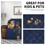 Easy-Going Oversized Recliner Sofa Cover, Reversible Couch Cover For 3 Seat Recliner, Split Sofa Cover For Each Seat With Elastic Straps For Kids, Dogs, Pets (3 Seater, Navy/Navy)