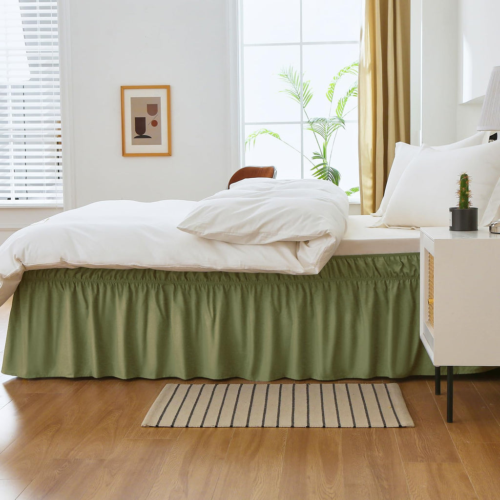 Meila Full Bed Skirt, Wrap Around Ruffle Bed Skit For Full Beds With 18 Inch Drop, Elastic Dust Ruffles Easy Fit Wrinkle & Fade Resistant, Sage