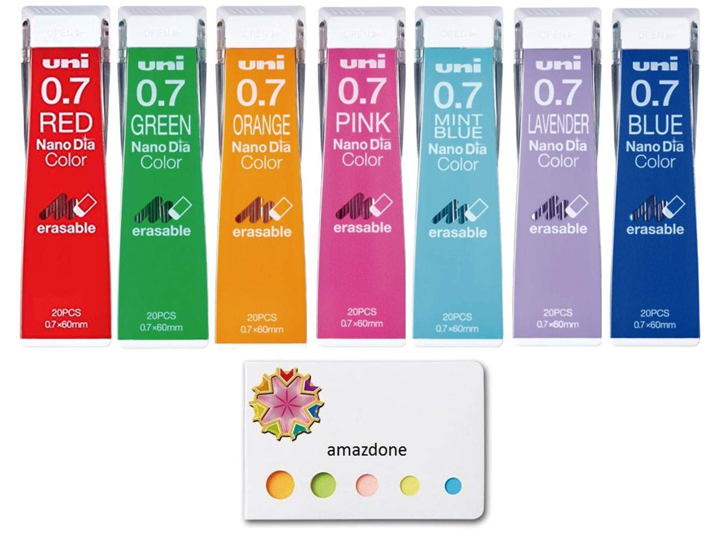 Uni Nanodia Color Mechanical Pencil Leads, 0.7Mm, 7 Color(Lavender/Blue/Orange/Pink/Red/Mint Blue/Green), 7-Pack/Total 140 Leads
