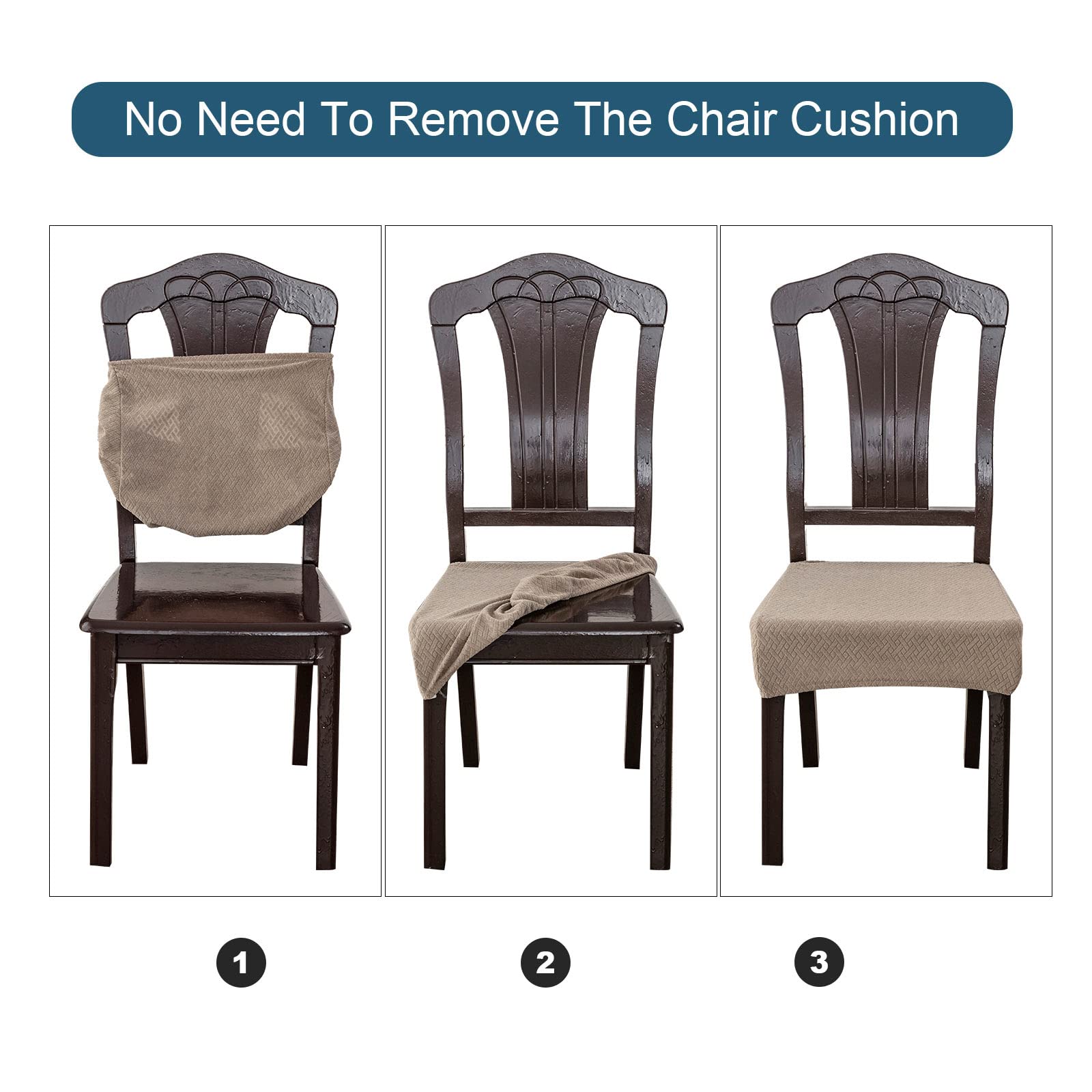 Genina Waterproof Seat Covers For Dining Room Chair Covers Waterproof Dining Chair Covers (2 Pcs-Rear-Gapped, Khaki)