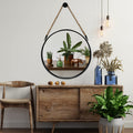 POZINO Black Round Hanging Mirror, Circle Rope Mirror, 15 Inch Farmhouse Mirror with Hanging Rope for Bathroom Bedroom Living Ro