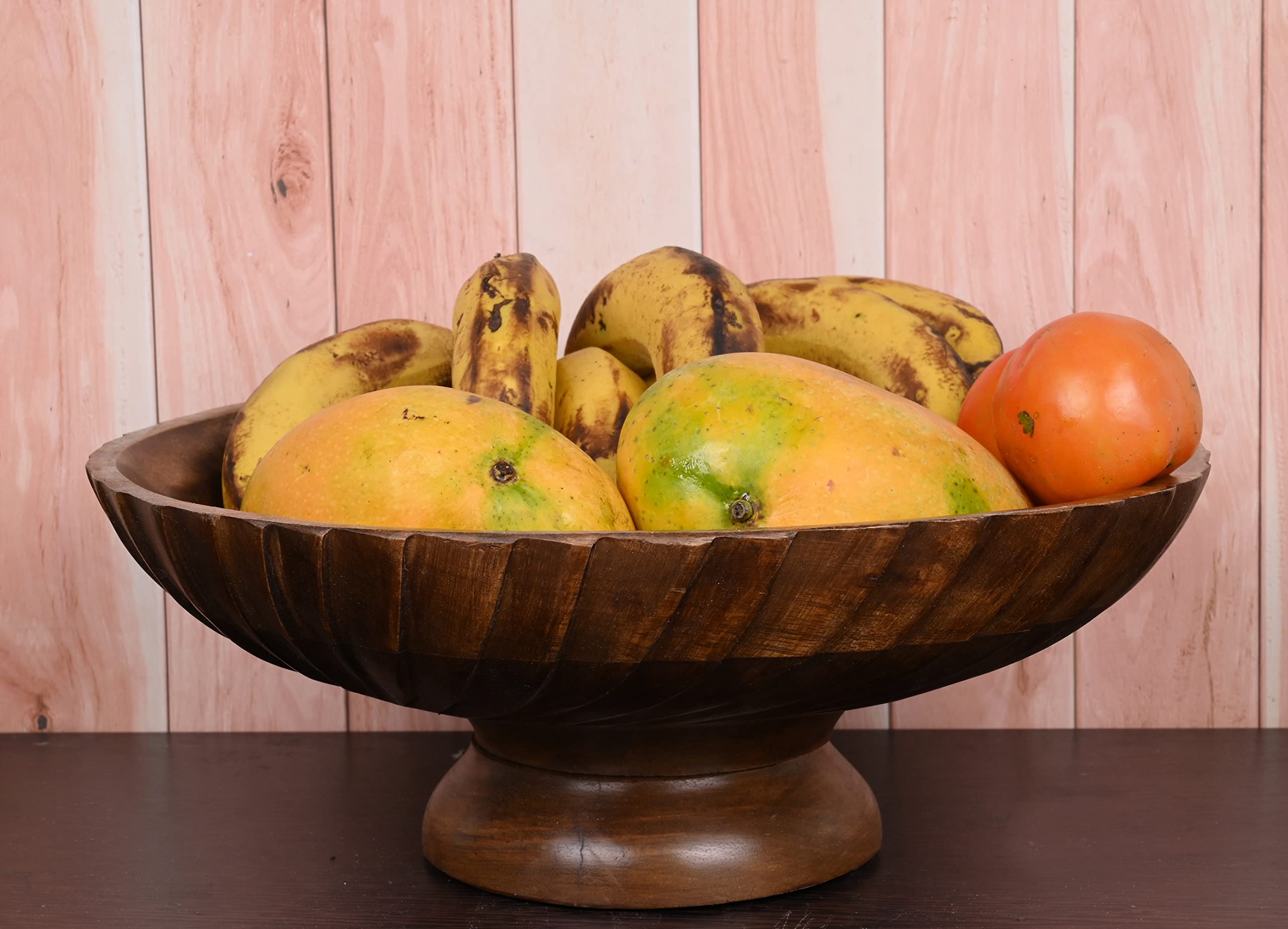 Edhas Mango Wood Decorative Wooden Bowl Hand Carved Home Decor For Dining Table Center, Living Room, Kitchen D  Cor (12' X 12'
