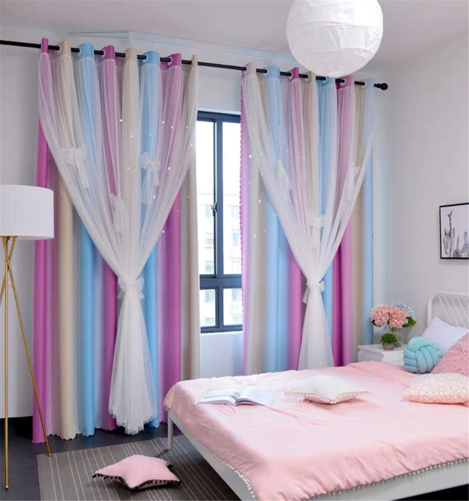 Yancorp Curtains for Girls Bedroom Kids Room Rainbow Curtains Nursery Curtain 63 inches Length Grommet Rainbow Color Decor for P