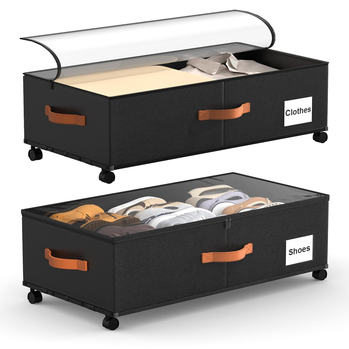 Eastherry Under Bed Storage Containers with Wheels, 9.5 inches Higher Underbed Shoes Blankets Clothes Toy Storage Drawers for Co