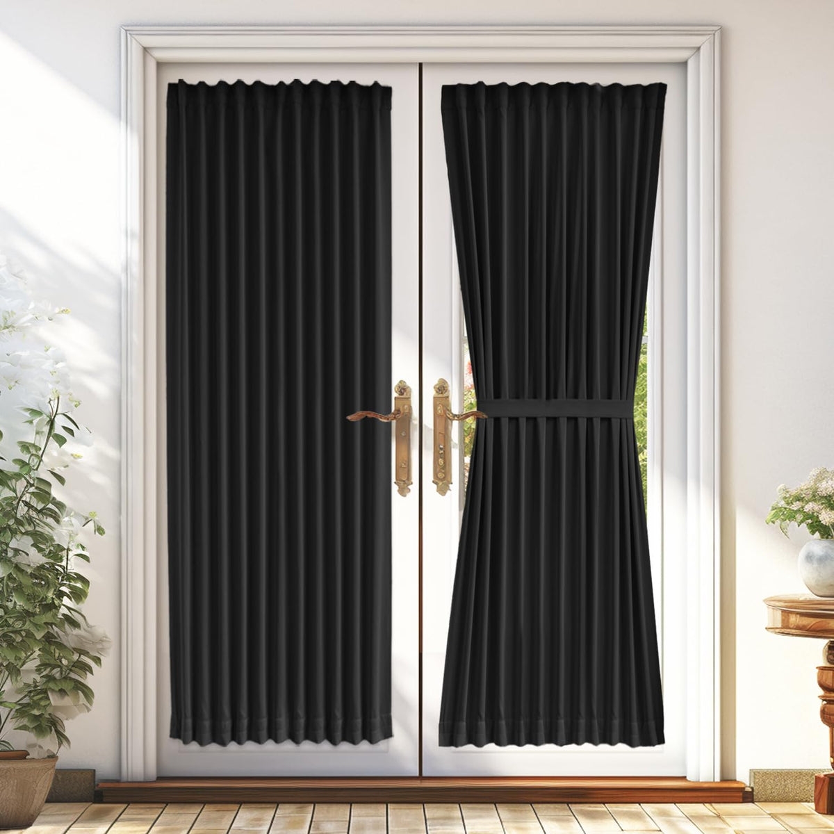 Vatge Black French Door Curtain - Rod Pocket Door Window Curtain For Glass Door, Front Door, Sliding Door, And Classroom Door, 1