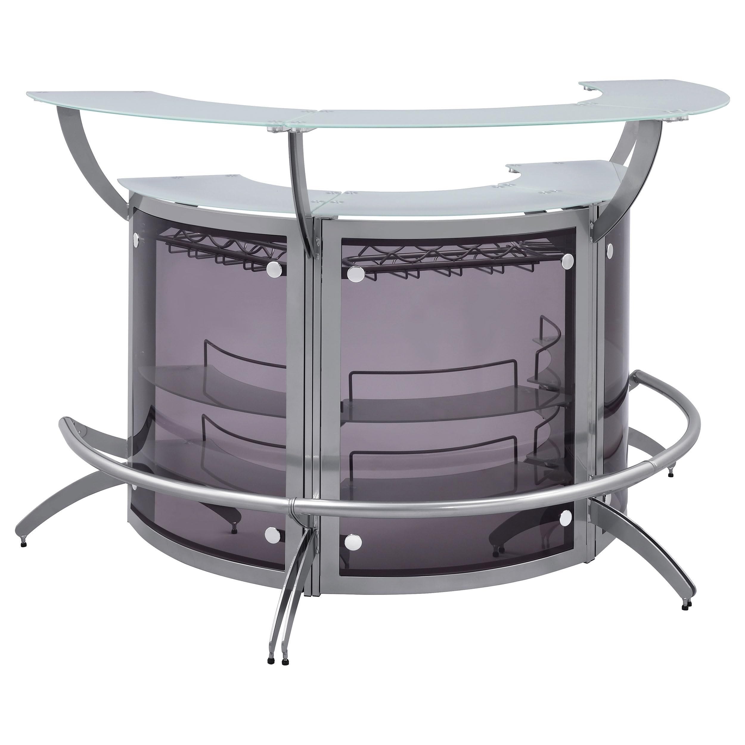 Coaster Home Furnishings Dallas 2-Shelf Curved Home Bar Silver and Frosted Glass (Set of 3)