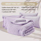 Hymokege Lavender California King Comforter Set Seersucker 7 Pieces, All Season Luxury Bed In A Bag For Bedroom, Bedding Set Wit