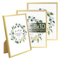 upsimples 8x10 Picture Frame Set of 3, Made of High Definition Glass for 8 x 10 Gold Frames, Wall and Tabletop Display Thin Bord
