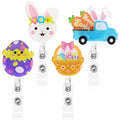 Xylolfsty 4Pcs Easter Badge Reels Acrylic Retractable Nurse Badge Holder With Alligator Clip Glitter Bunny Peep Carrot Egg Chick