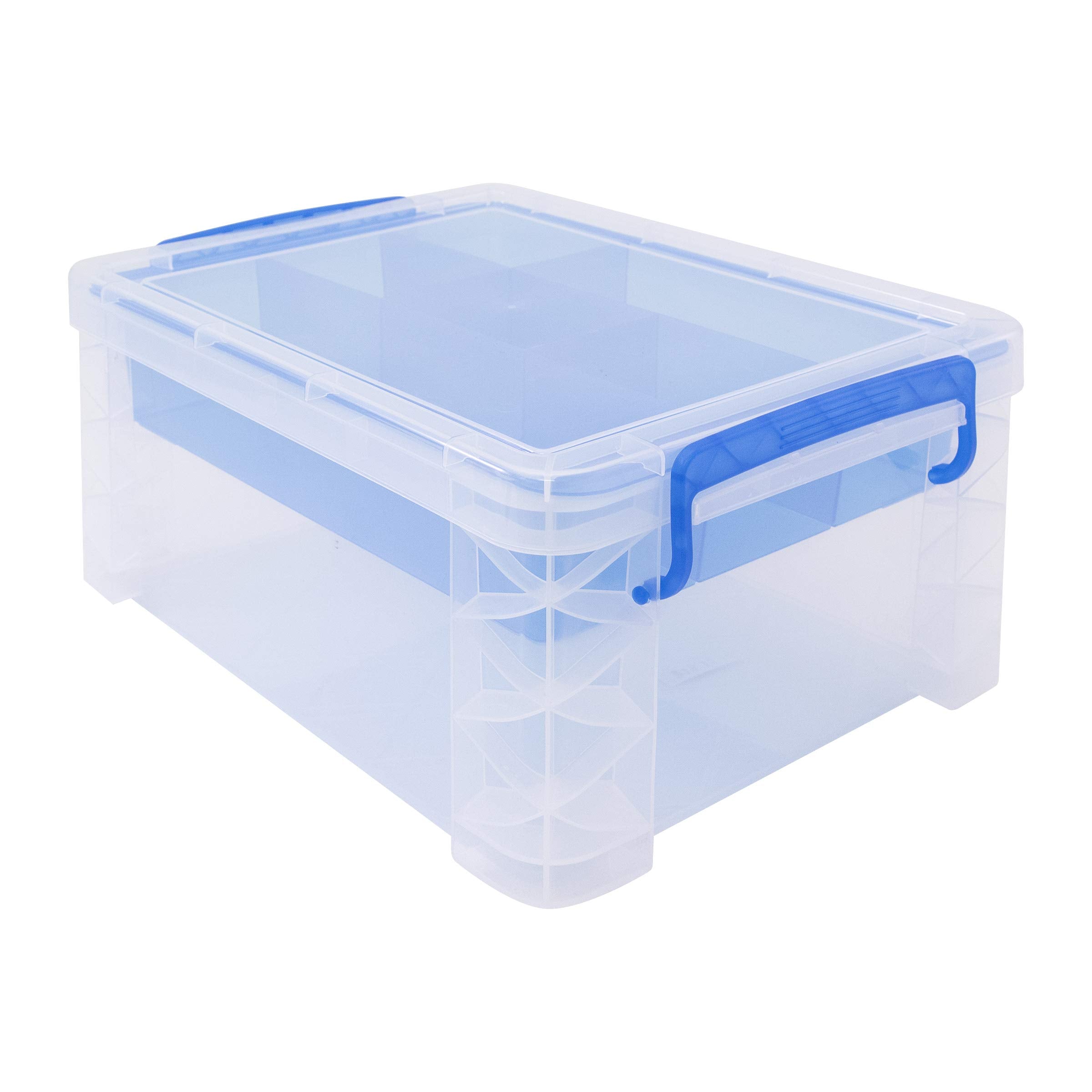 Advantus Super Stacker Divided Storage Box, 6 Sections, 10.38' X 14.25' X 6.5', Clear/Blue