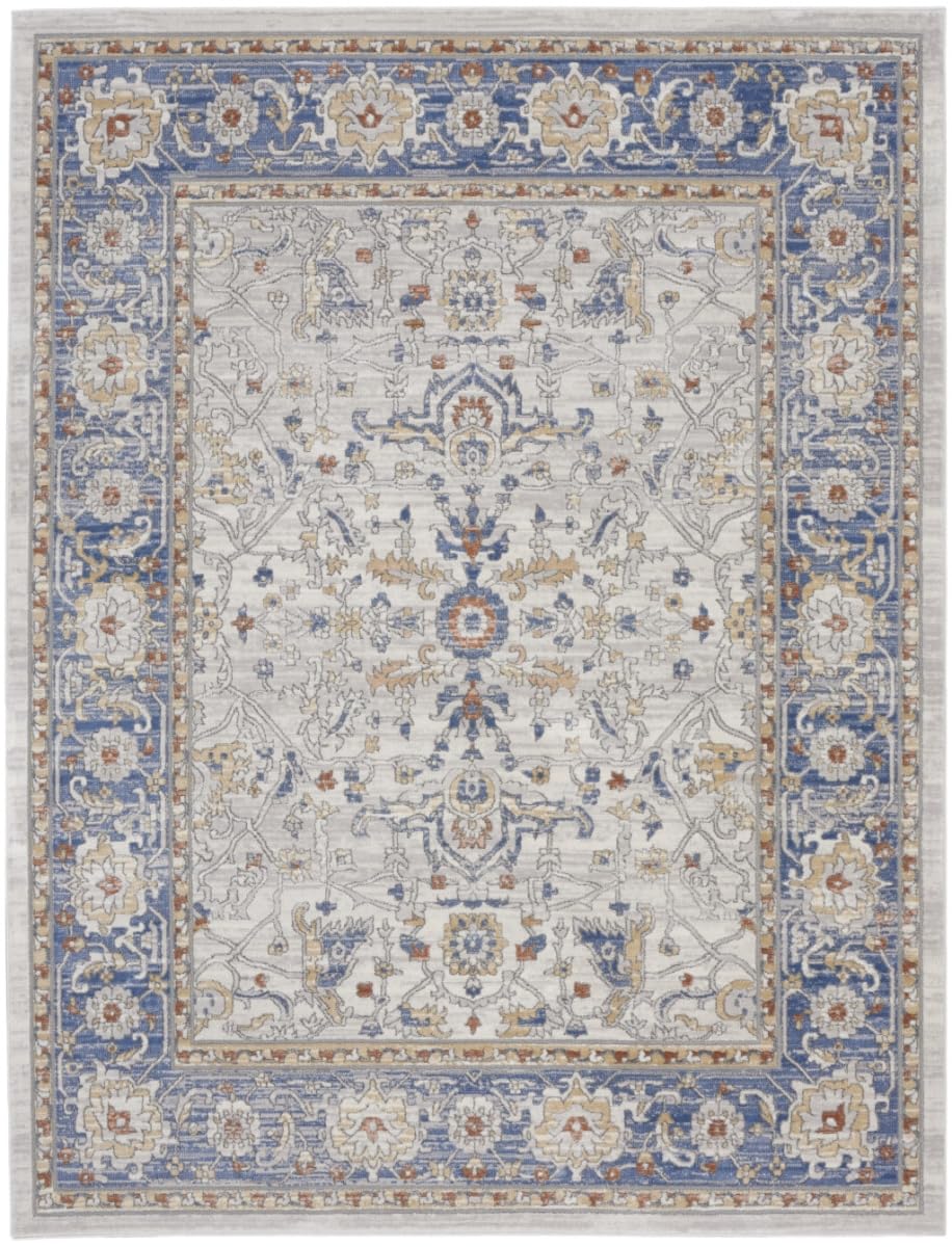 HomeRoots 533272 9 x 12 ft. Ivory Blue & Gray Oriental Power Loom Rectangle Area Rug