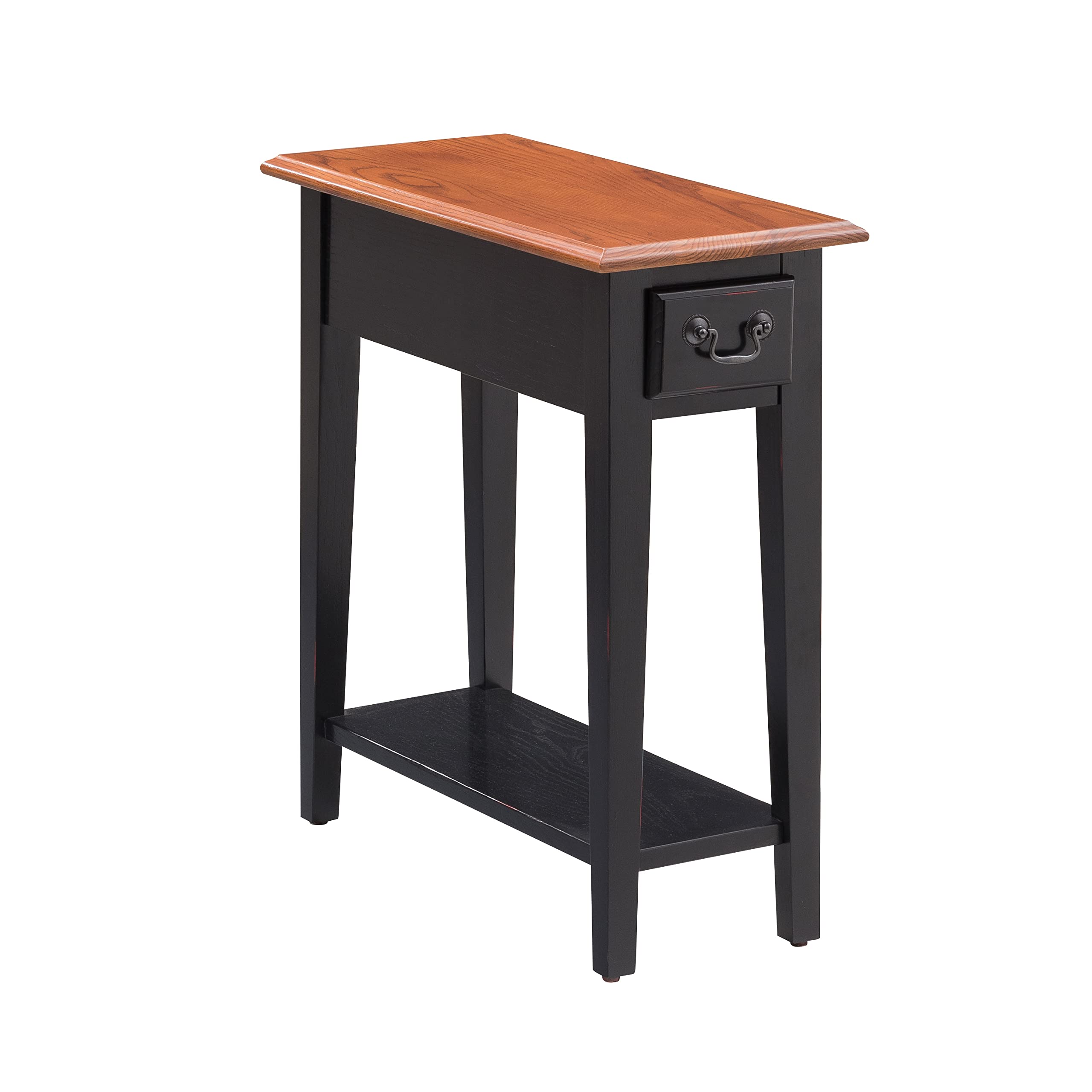 Leick Home 9017-SL One Drawer Narrow Side Table with Shelf, Medium Oak and Slate Black, 24 D x 10 W x 24 H