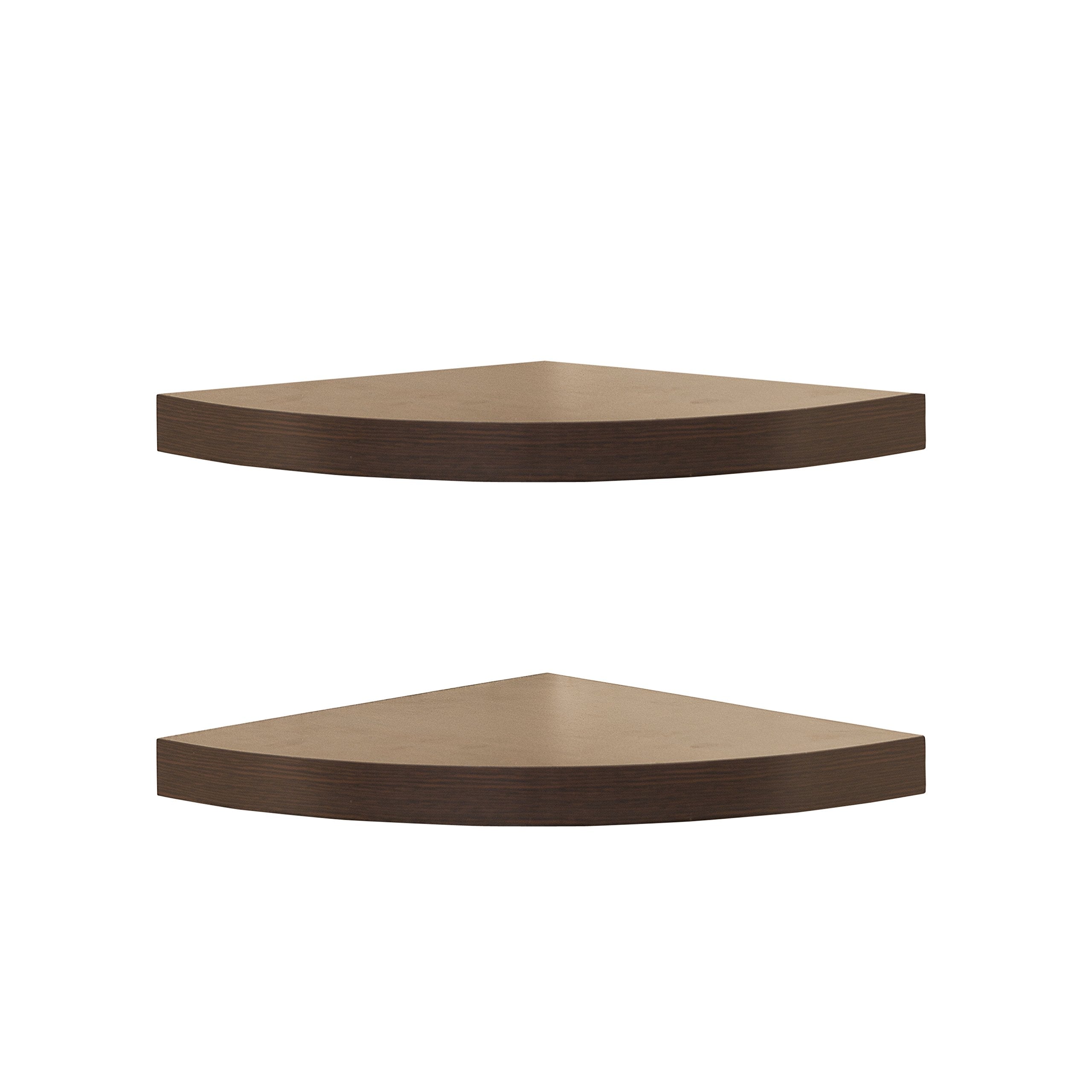 Danya B. Small Floating Wall Mount Laminate Corner Radial Accent Shelves (Set of 2) (Walnut)