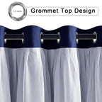 Hiasan Navy Blue Blackout Curtains With White Sheer Overlay, Mix & Match Double Layer Thermal Insulated Grommet Window Curtains