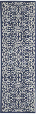 Nourison Jubilant Floral Navy/Ivory 23 x 73 Area-Rug, Easy-Cleaning, Non Shedding, Bed Room, Living Room, Dining Room, Kit