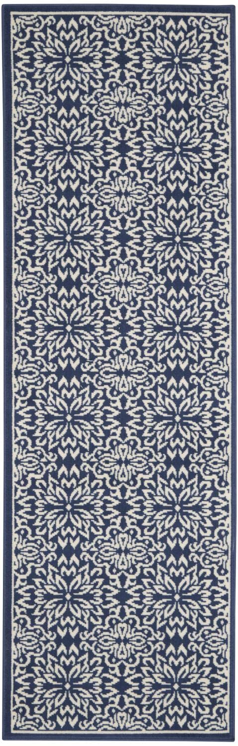 Nourison Jubilant Floral Navy/Ivory 23 x 73 Area-Rug, Easy-Cleaning, Non Shedding, Bed Room, Living Room, Dining Room, Kit