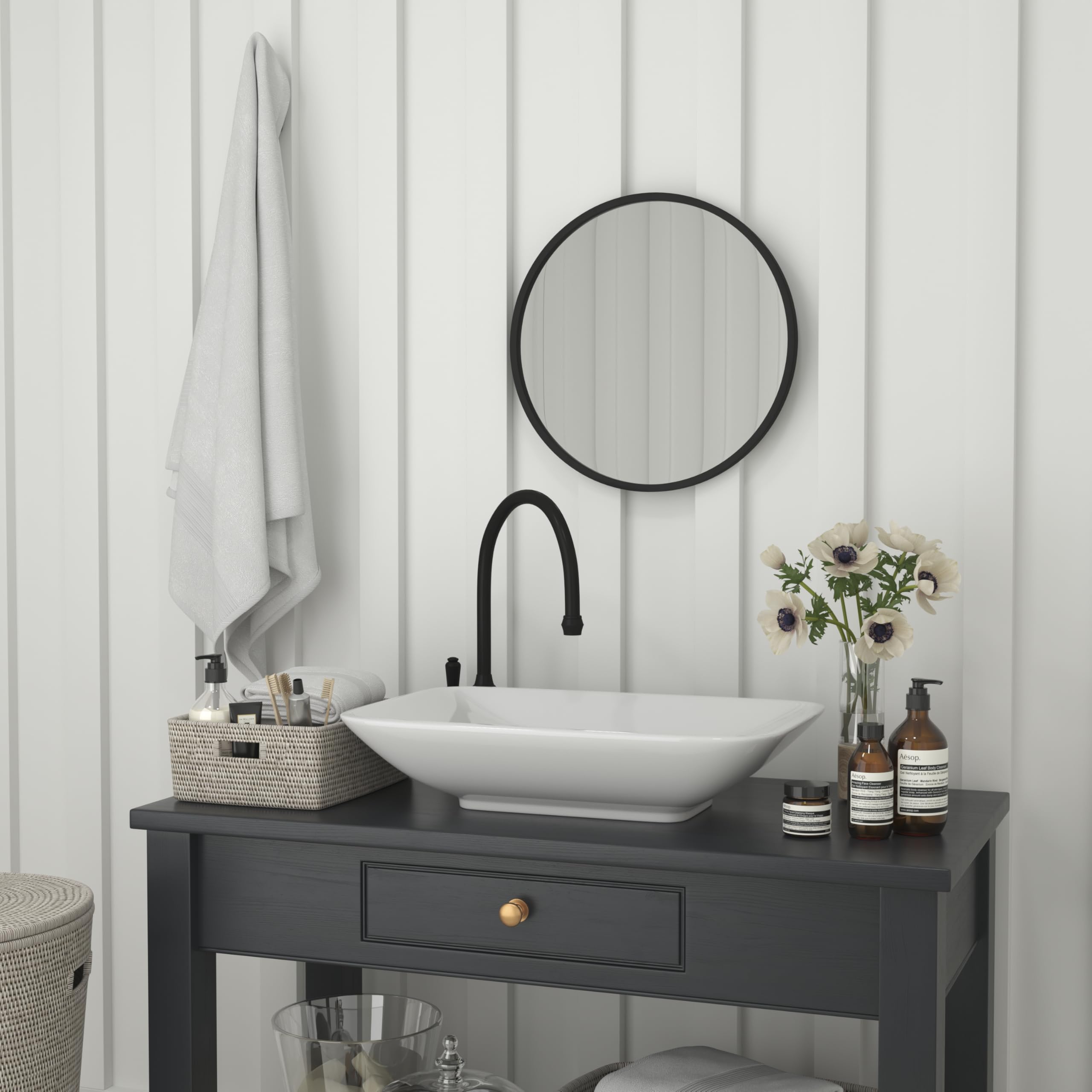 Flash Furniture Julianne Large Round Wall Mirror - Black Circle Accent Mirror - 20' Vanity Mirror - For Bathroom, Vanity, Entryway, Dining Room, & Living Room